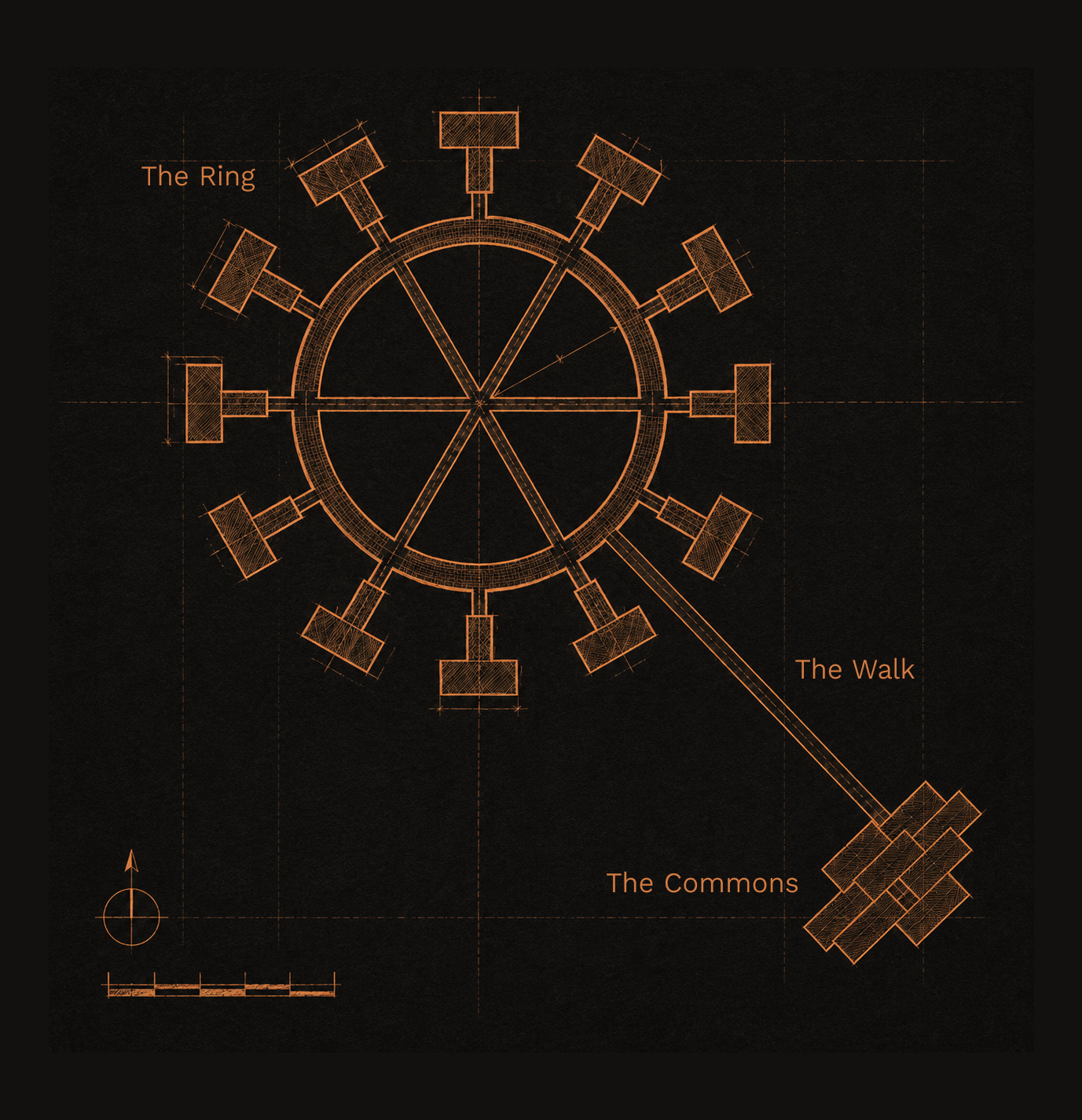 Site plan of the ORIUM resort, showing the ring of residences and the Commons